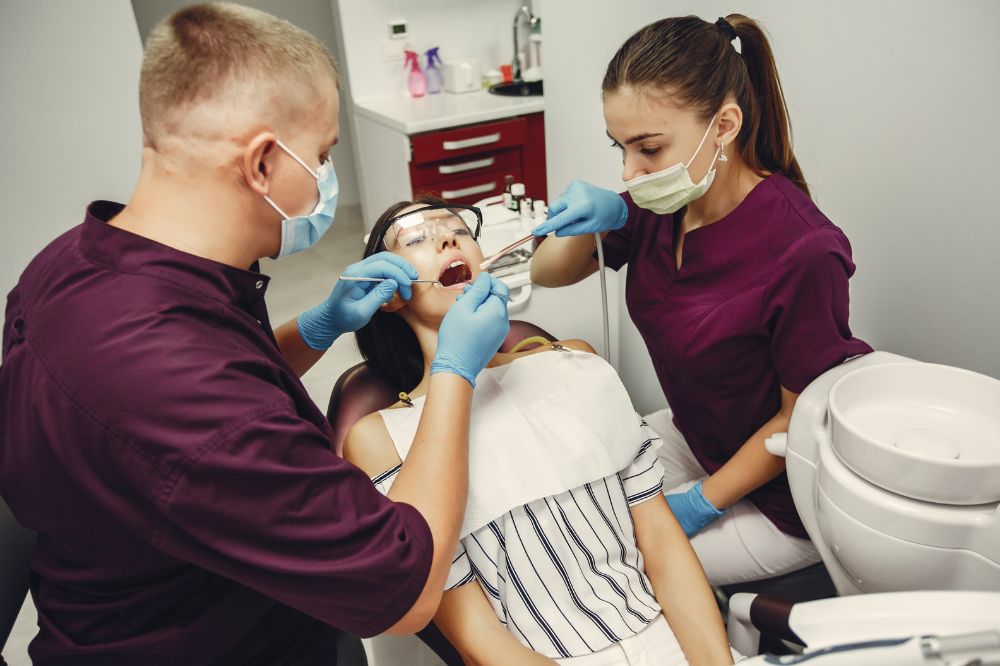 a women is getting dental treatment